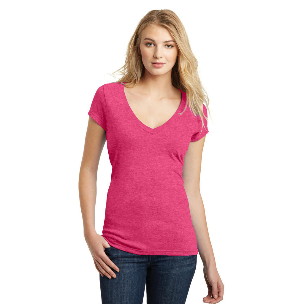 District Women's Heathered Watermelon Very Important Tee Deep V-Neck