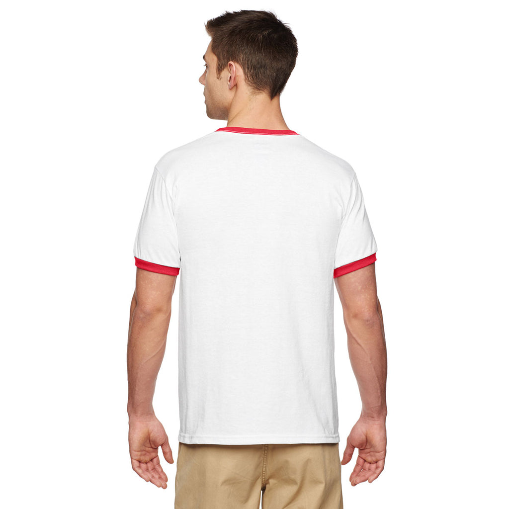 Gildan Unisex White/Red 5.5 oz. Ringer T-Shirt