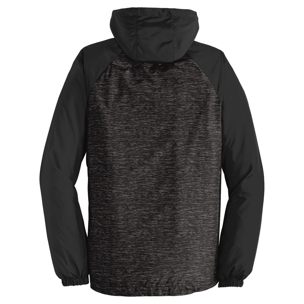 Sport-Tek Men's Black Heather/Black Heather Colorblock Raglan Hooded Wind Jacket