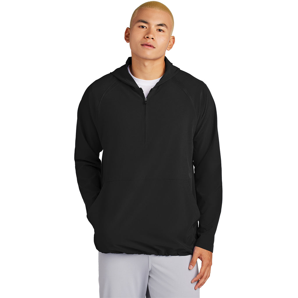 Sport-Tek Men's Black Repeat 1/2-Zip Long Sleeve Hooded Jacket