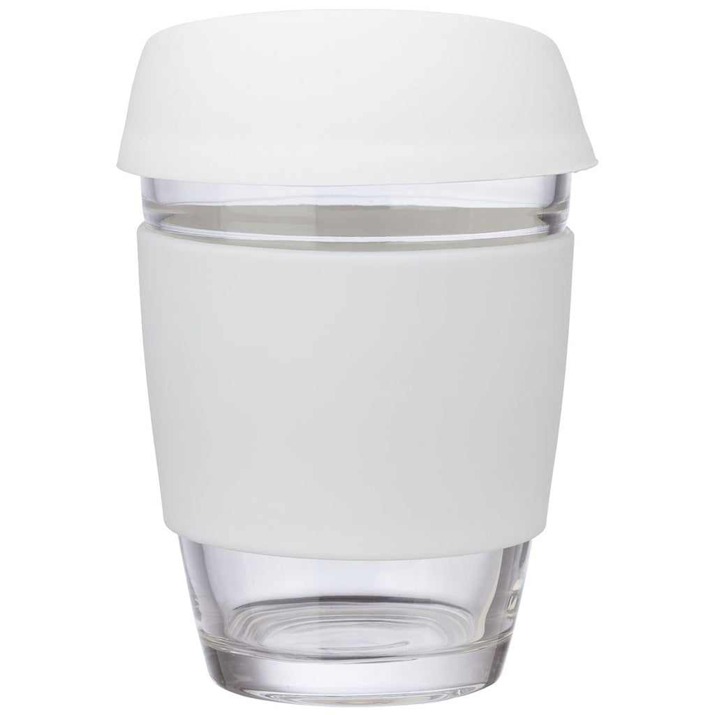 Perka White Rizzo 12 oz. Glass Mug with Silicone Grip & Lid