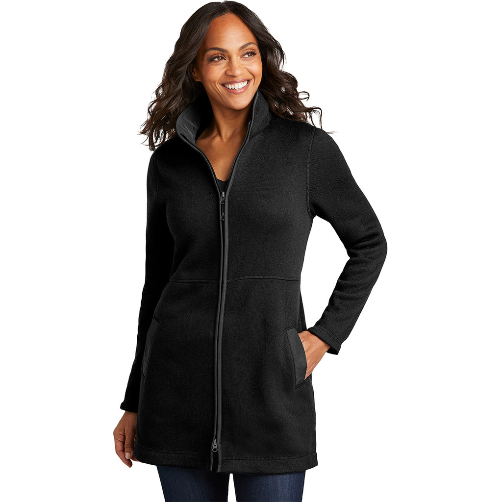 Port Authority Women's Deep Black Arc Sweater Fleece Long Jacket
