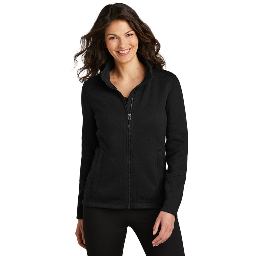 Port Authority Women's Deep Black Arc Sweater Fleece Jacket