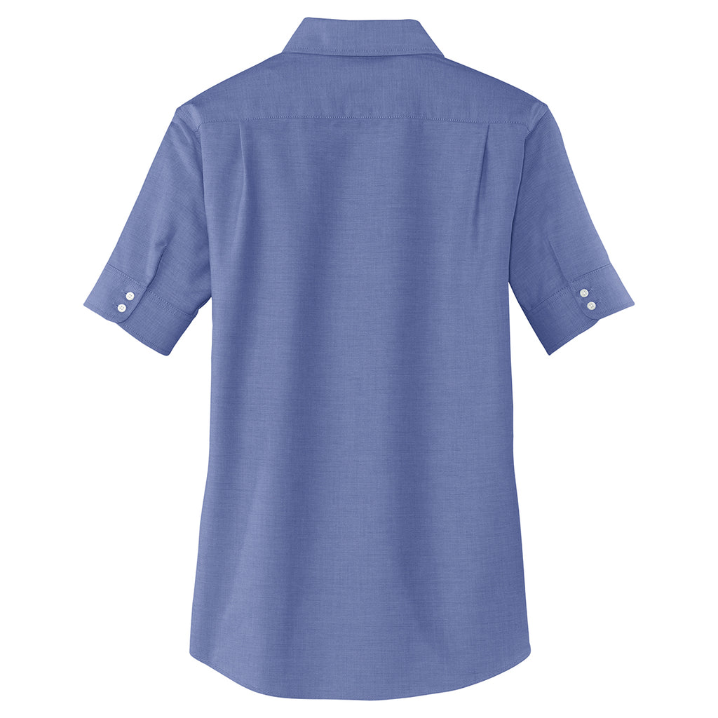 Port Authority Women's Navy Short Sleeve SuperPro Oxford Shirt