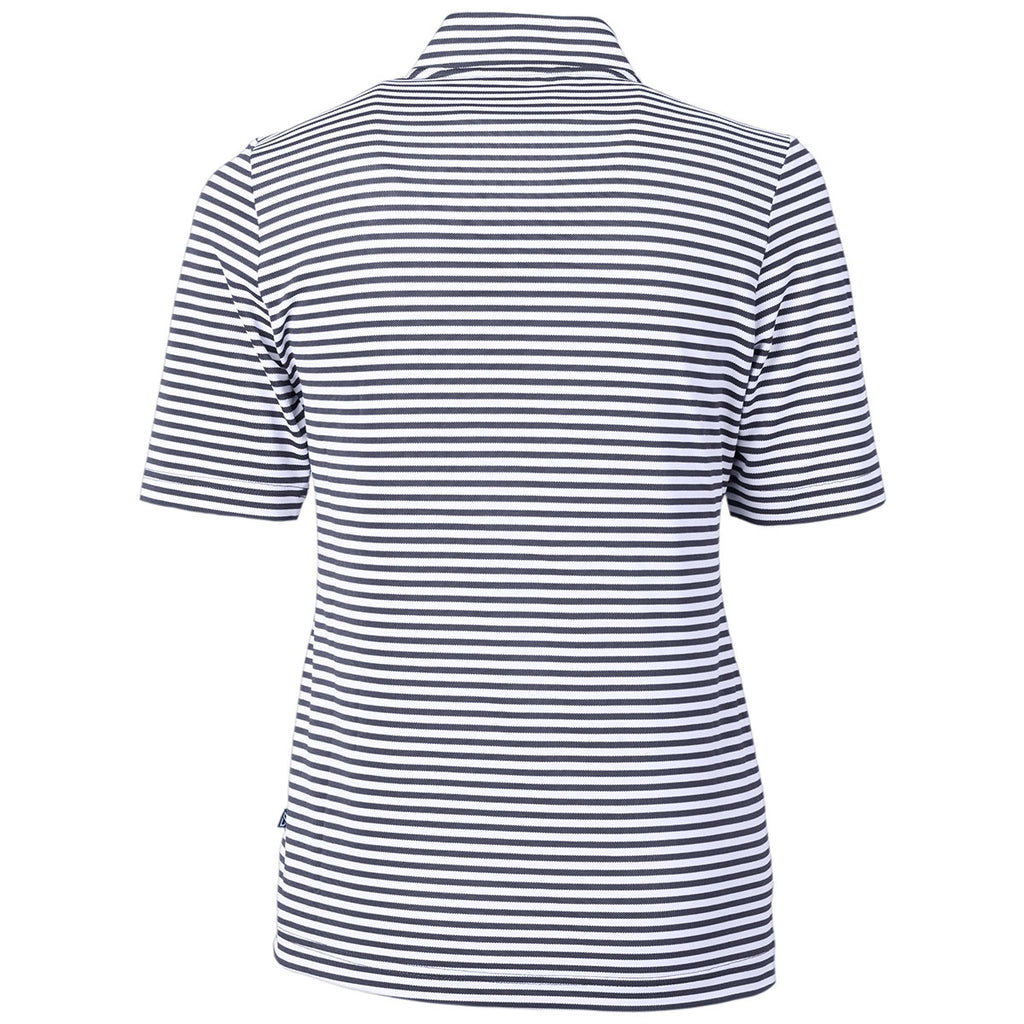 Cutter & Buck Women's Navy Blue Virtue Eco Pique Stripped Recycled Polo