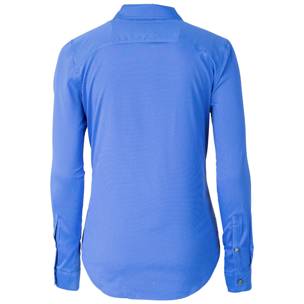 Cutter & Buck Women's French Blue Versatech Geo Dobby Stretch Long Sleeve