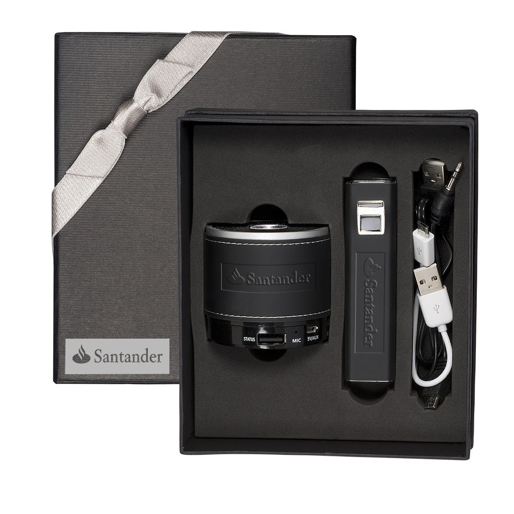 Leeman Black Tuscany Power Bank and Bluetooth Speaker Gift Set