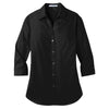 Port Authority Women's Deep Black 3/4-Sleeve Carefree Poplin Shirt