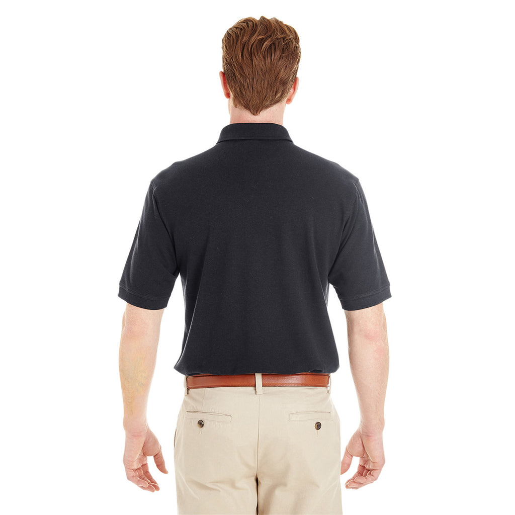 Harriton Men's Black 6 oz. Ringspun Cotton Pique Short-Sleeve Pocket Polo