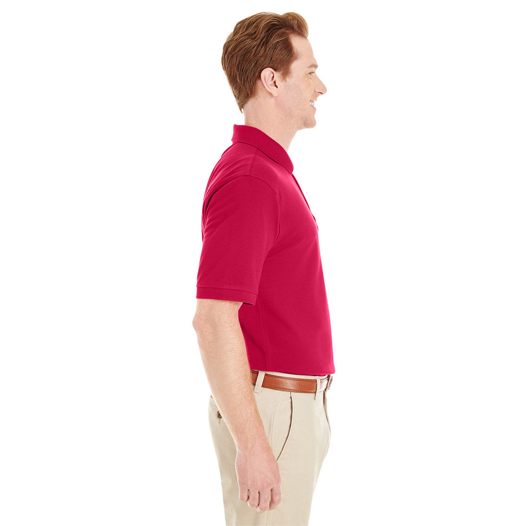 Harriton Men's Red 6 oz. Ringspun Cotton Pique Short-Sleeve Pocket Polo