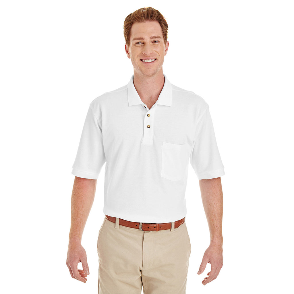 Harriton Men's White 6 oz. Ringspun Cotton Pique Short-Sleeve Pocket Polo