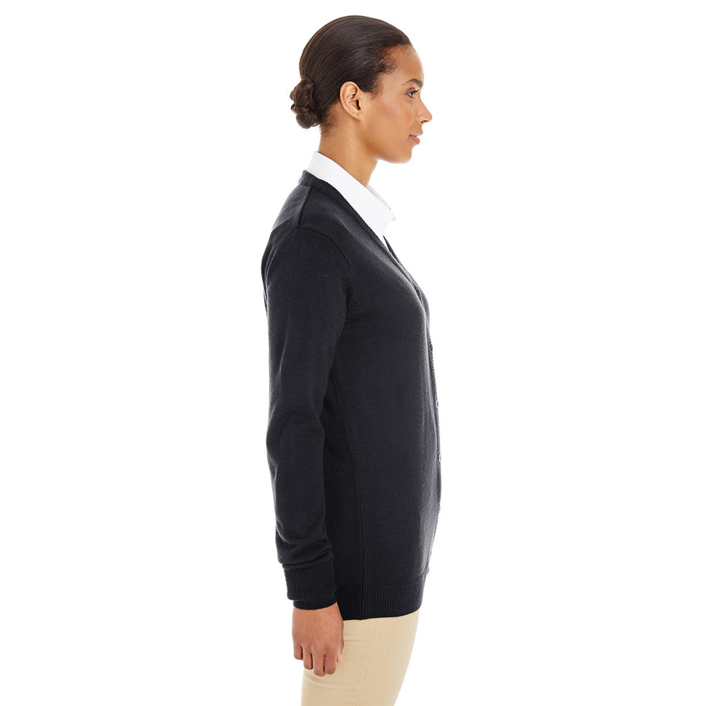 Harriton Women's Black Pilbloc V-Neck Button Cardigan Sweater