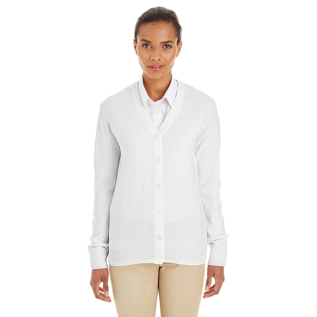 Harriton Women's White Pilbloc V-Neck Button Cardigan Sweater