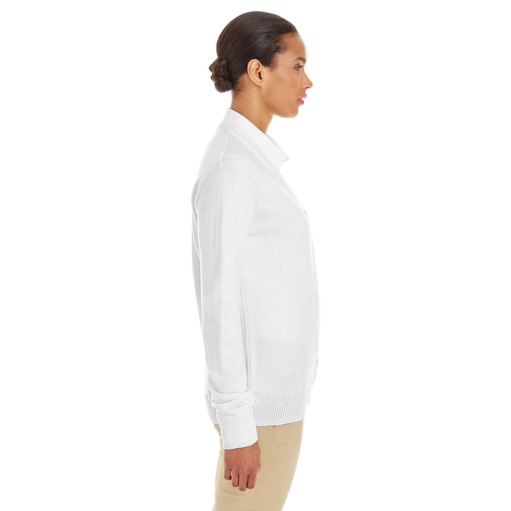 Harriton Women's White Pilbloc V-Neck Button Cardigan Sweater