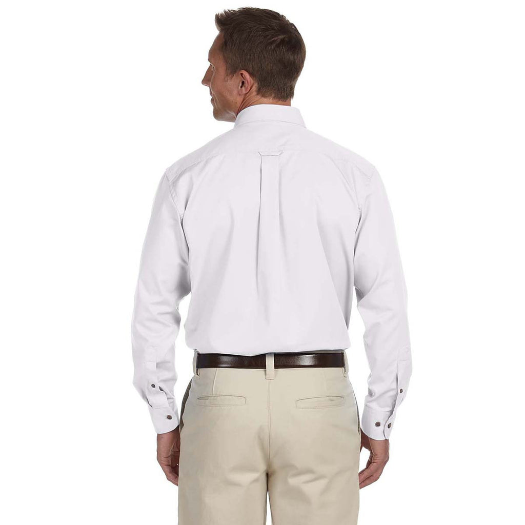 Harriton Men's White Easy Blend Long-Sleeve Twill Shirt with Stain-Release