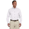 Harriton Men's White Easy Blend Long-Sleeve Twill Shirt with Stain-Release