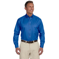 Harriton Men's French Blue Tall Easy Blend Long-Sleeve Twill Shirt with Stain-Release
