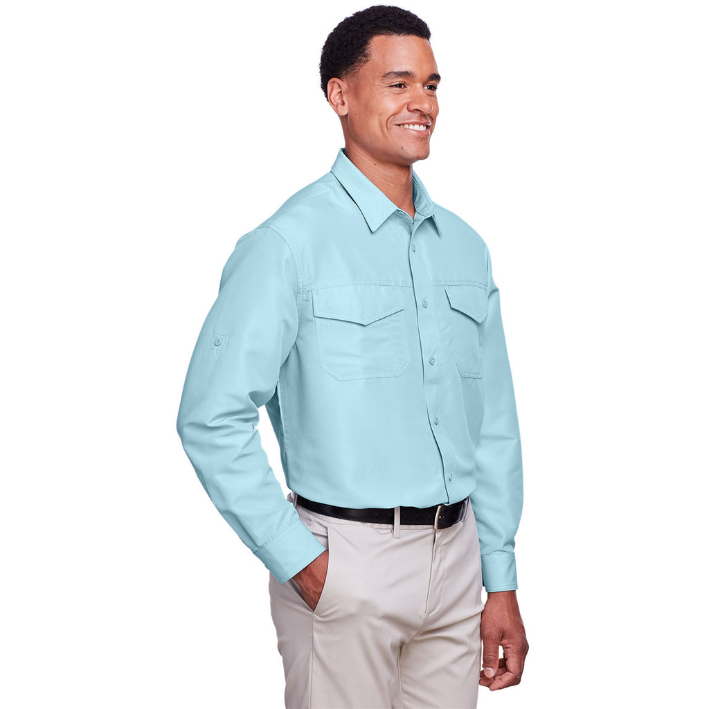 Harriton Men's Cloud Blue Key West Long-Sleeve Performance Staff Shirt