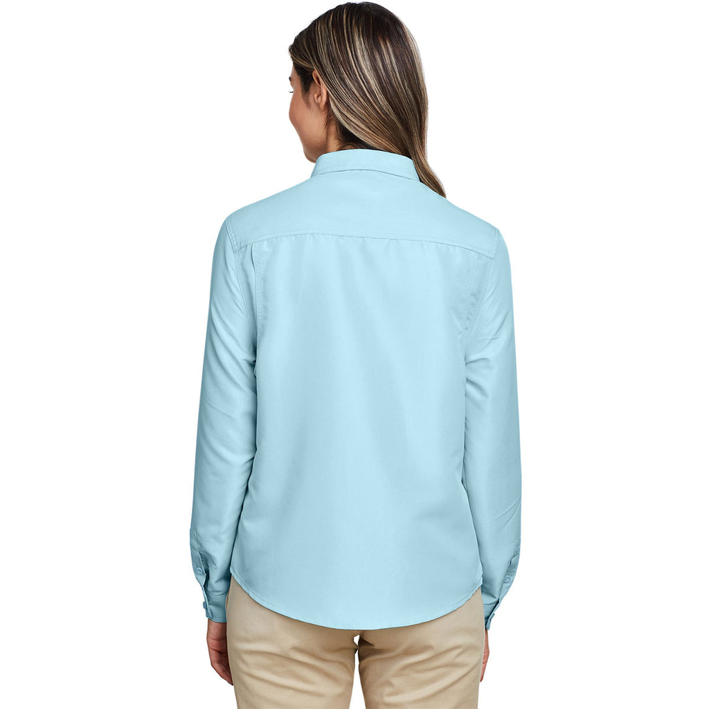 Harriton Women's Cloud Blue Key West Long-Sleeve Performance Staff Shirt