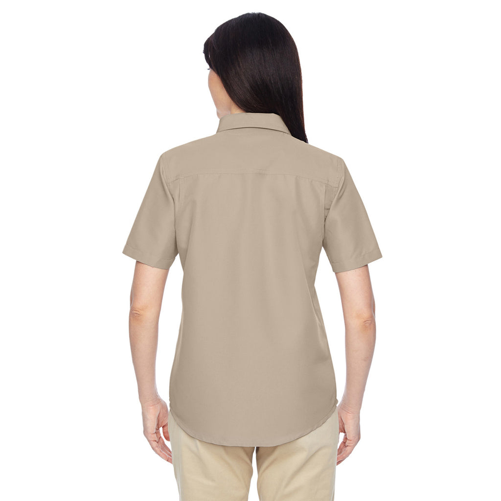 Harriton Women's Khaki Key West Short-Sleeve Performance Staff Shirt