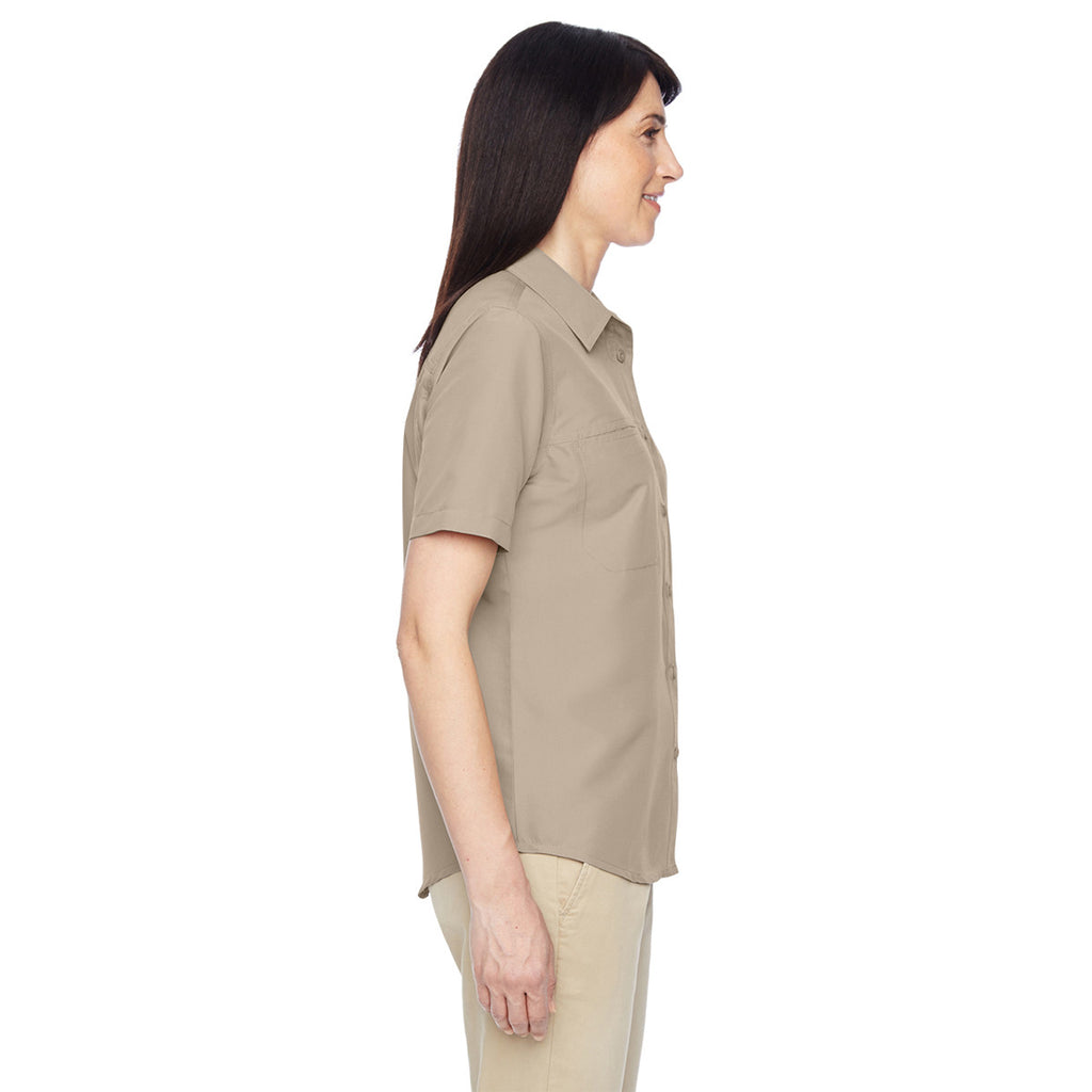 Harriton Women's Khaki Key West Short-Sleeve Performance Staff Shirt