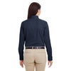 Harriton Women's Dark Navy Foundation 100% Cotton Long-Sleeve Twill Shirt with Teflon