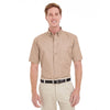 Harriton Men's Khaki Foundation 100% Cotton Short-Sleeve Twill Shirt Teflon