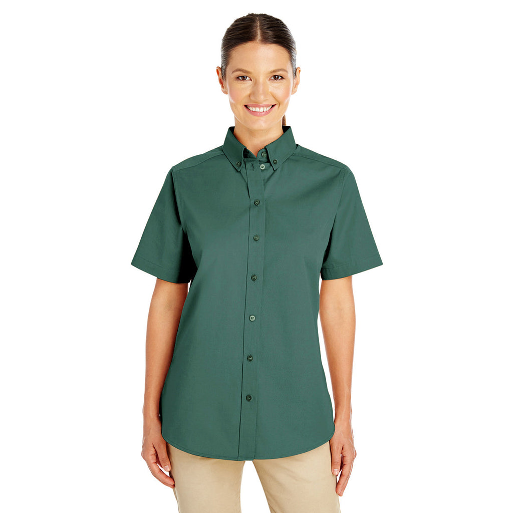 Harriton Women's Hunter Foundation 100% Cotton Short-Sleeve Twill Shirt Teflon