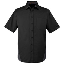 Harriton Men's Black/Dark Charcoal Flash Colorblock Short Sleeve Shirt