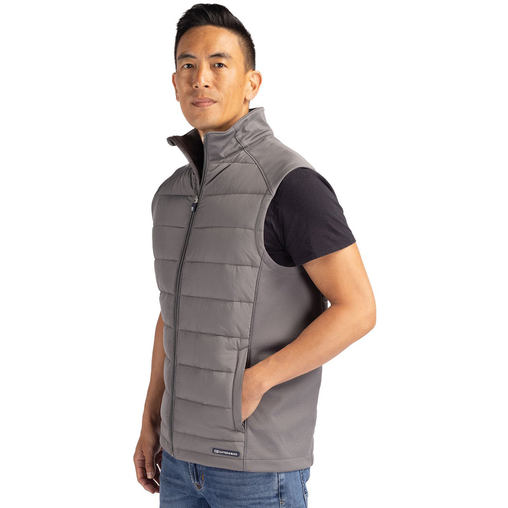 Cutter & Buck Men's Elemental Grey Evoke Hybrid Eco Softshell Recycled Full Zip Vest