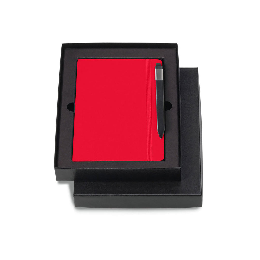 Moleskine Gift Set with Red Hard Cover Squared Large Notebook and Black Pen (5" x 8.25")