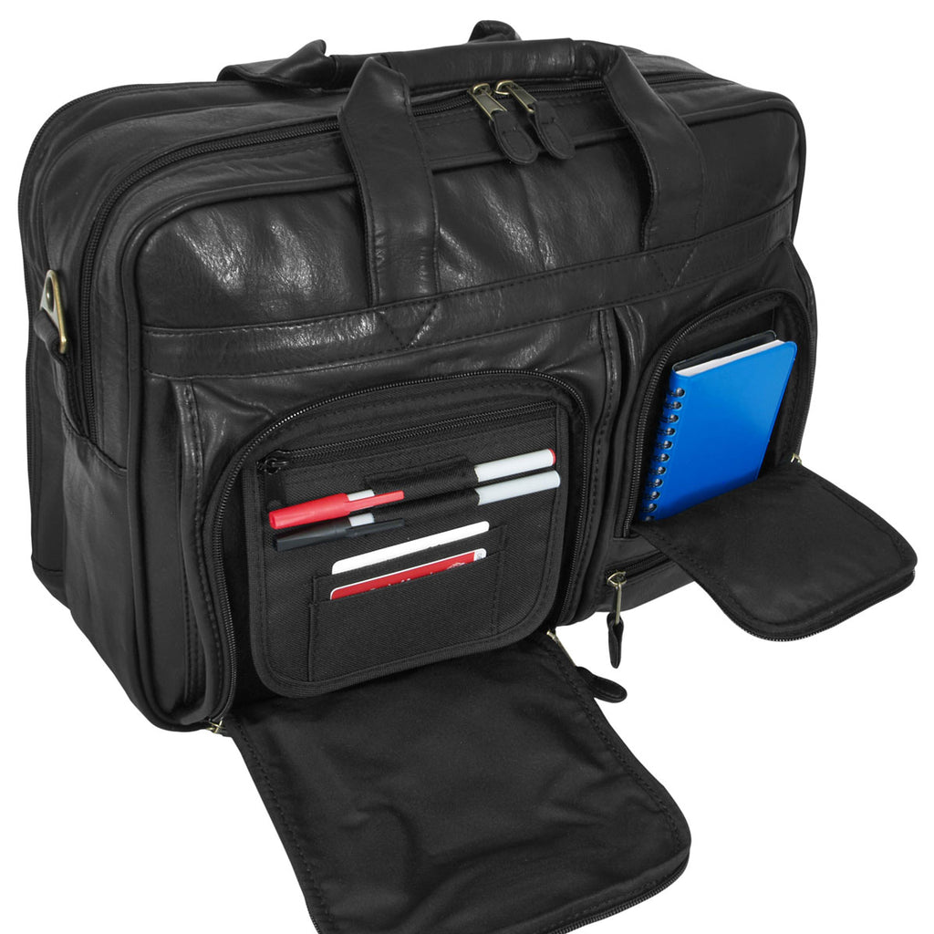 Mercury Luggage Black Faux Leather Multi-Pocket Attache