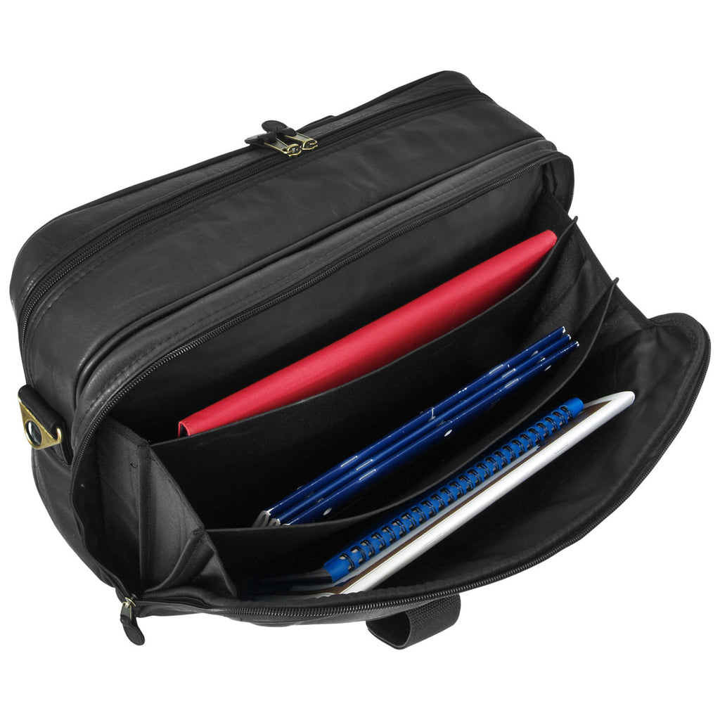 Mercury Luggage Black Faux Leather Multi-Pocket Attache