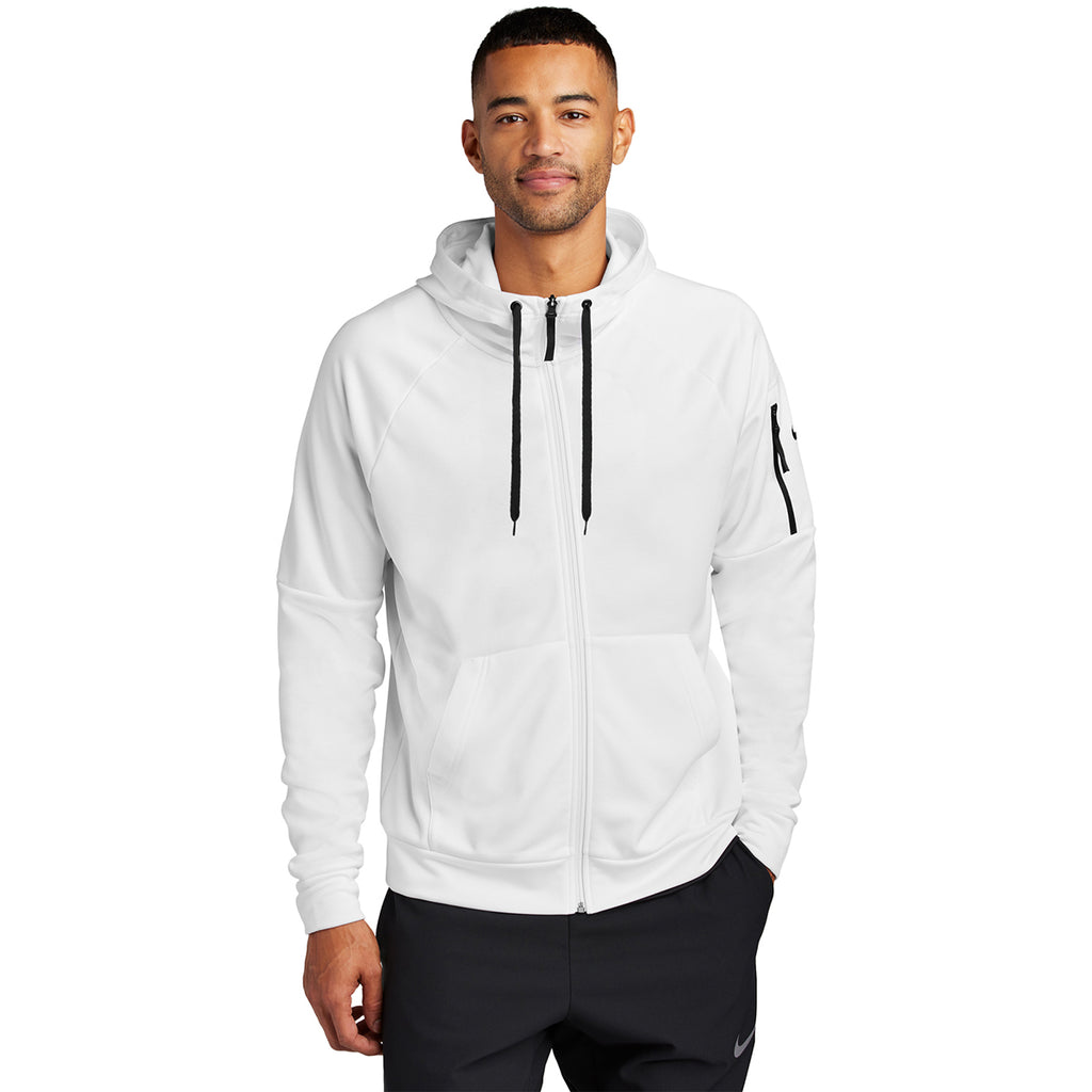Nike Men's White Therma-FIT Pocket Full-Zip Fleece Hoodie