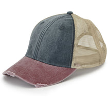Adams Men's Navy/Burgundy 6-Panel Pigment-Dyed Distressed Trucker Cap