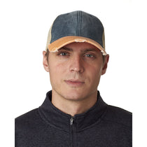 Adams Men's Navy/Tangerine 6-Panel Pigment-Dyed Distressed Trucker Cap