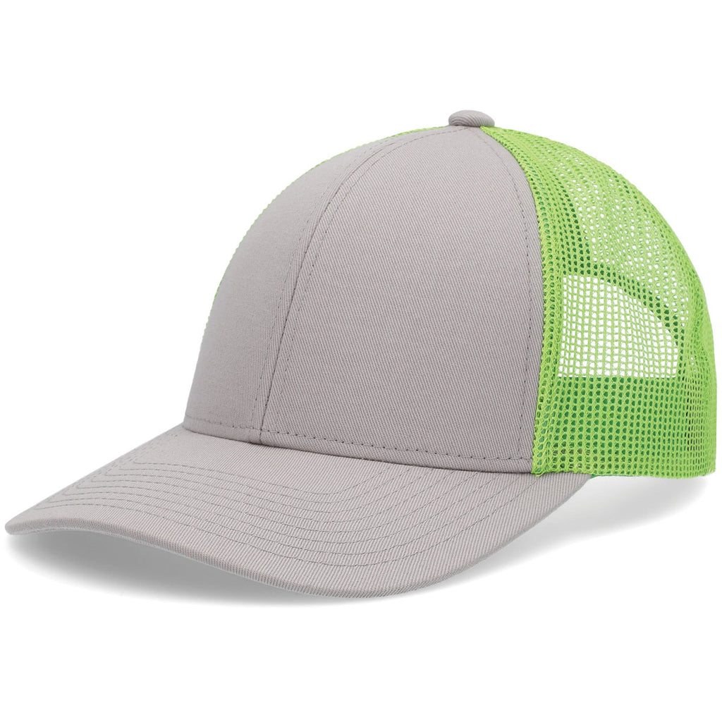 Pacific Headwear Heather Grey/Neon Green/Heather Grey Low-Pro Trucker Cap
