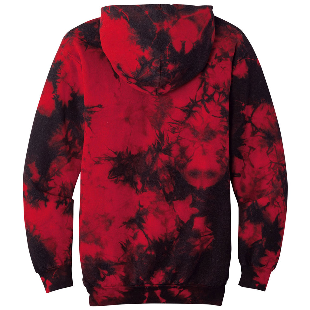 Port & Company Men's Black Red Crystal Tie-Dye Pullover Hoodie