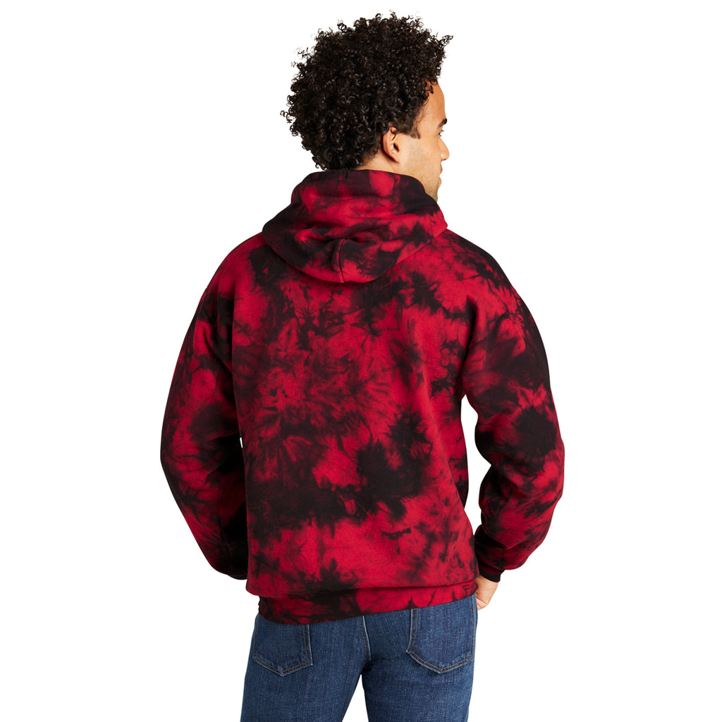 Port & Company Men's Black Red Crystal Tie-Dye Pullover Hoodie