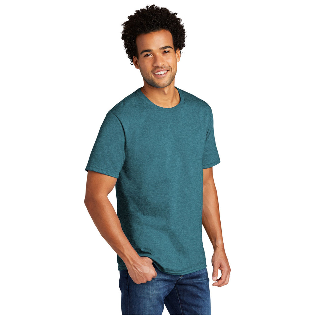 Port & Company Men's Vivid Teal Heather Tri-Blend Tee