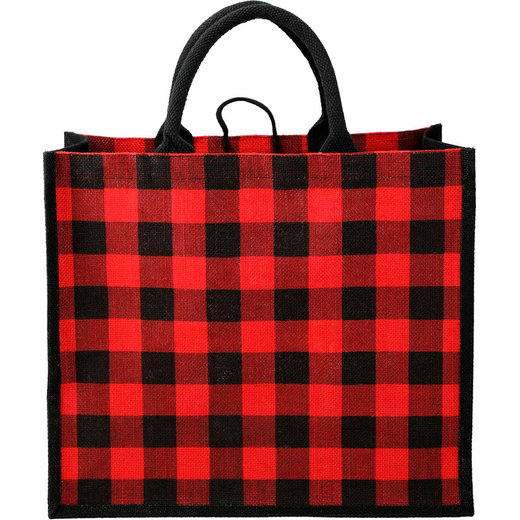 Bullet Red Buffalo Plaid Printed Jute Tote