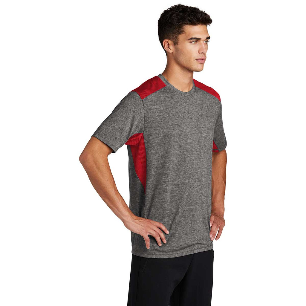 Sport-Tek Men's True Red/Dark Grey Heather PosiCharge Tri-Blend Wicking Draft Tee