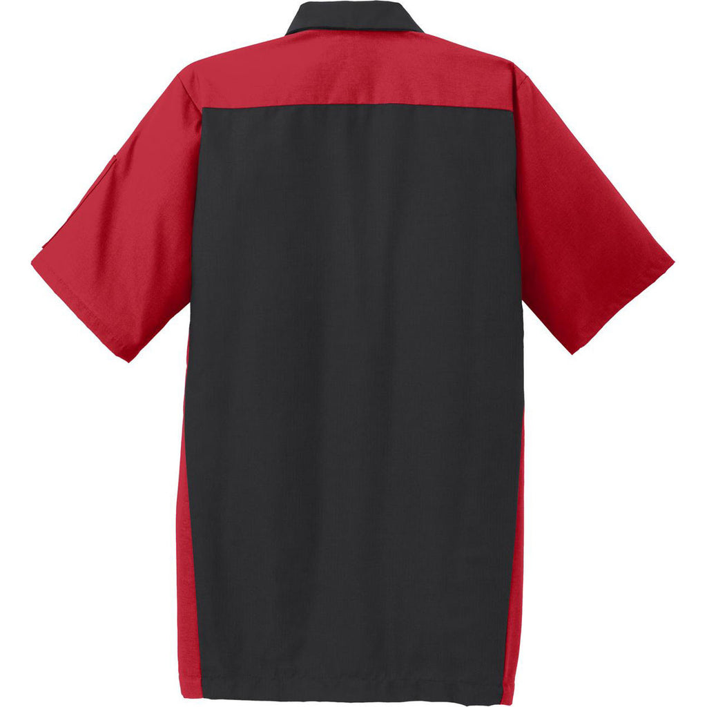 Red Kap Men's Black/Red Short Sleeve Ripstop Crew Shirt