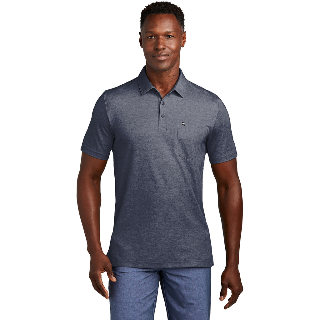 TravisMathew Men's Blue Nights Heather Oceanside Heather Pocket Polo