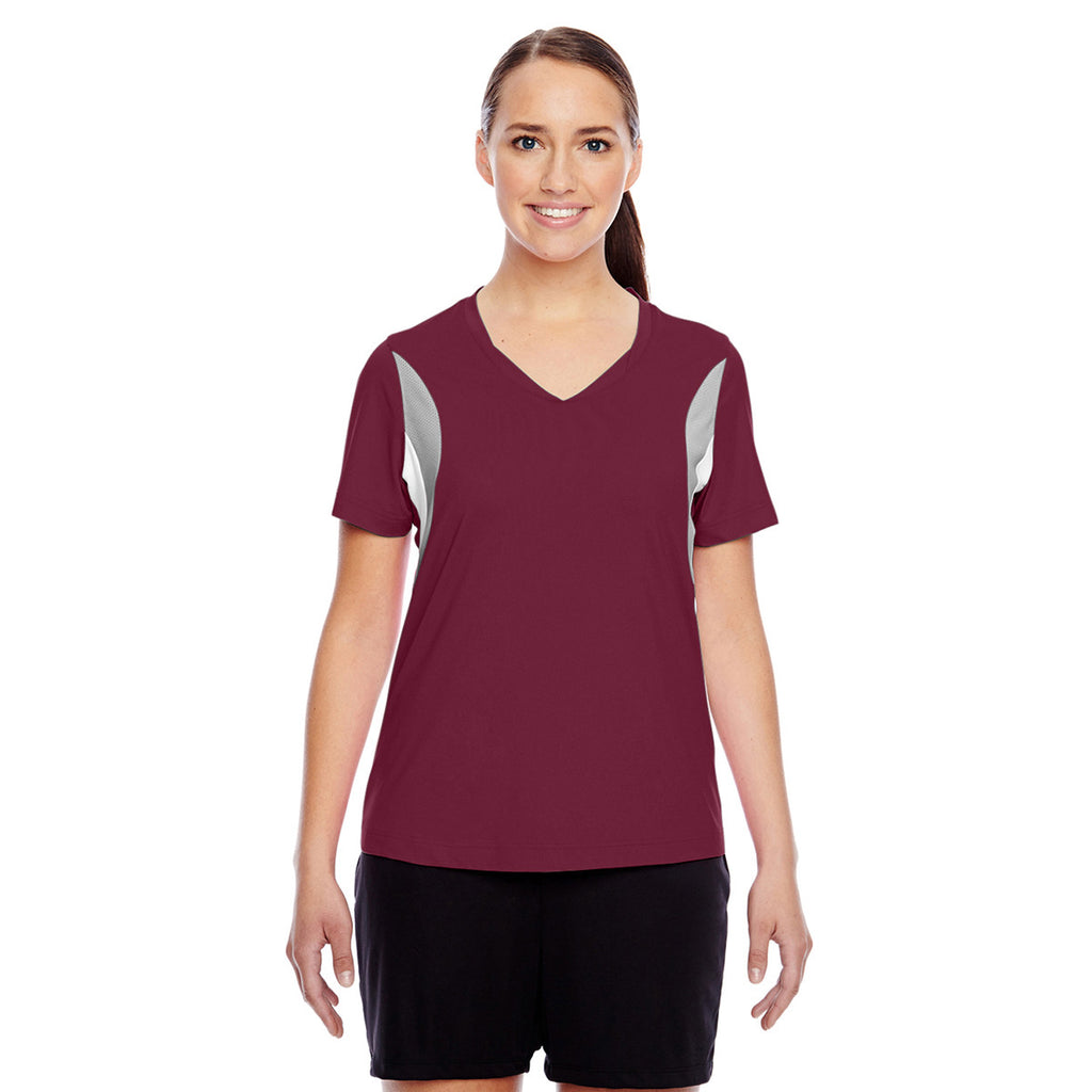 Team 365 Women's Sport Maroon Short-Sleeve Athletic V-Neck Tournament Jersey