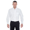 UltraClub Men's White Long-Sleeve Performance Pinpoint