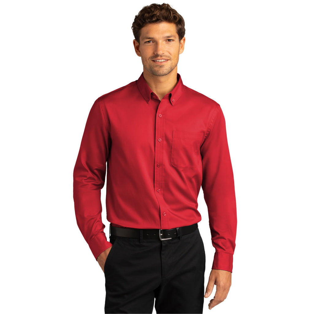 Port Authority Men's Rich Red Long Sleeve SuperPro React Twill Shirt