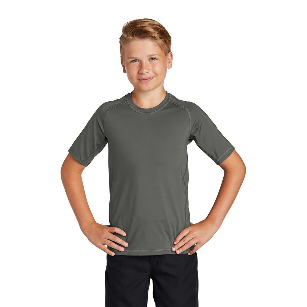 Sport-Tek Youth Dark Smoke Grey Short Sleeve Rashguard Tee