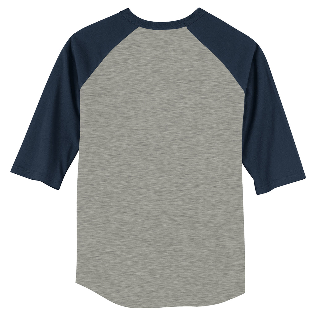 Sport-Tek Youth Heather Grey/Navy Colorblock Raglan Jersey