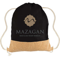 Gold Bond Inc Black Cotton Canvas Drawstring Backpack with Cork